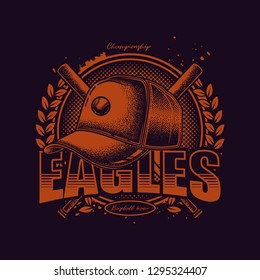 Monochrome logo of the baseball team in vintage style. Original vector illustration