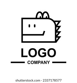 Monochrome logo design concept. Cute mascot. Vector illustration in flat geometric style. Stylized dragon head. Symbol of 2024. Astrological sign.