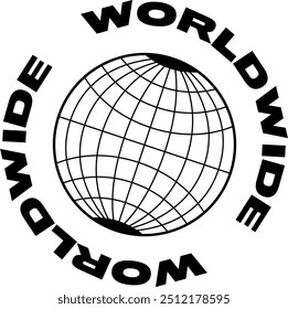 Monochrome logo design featuring a global sphere icon with 