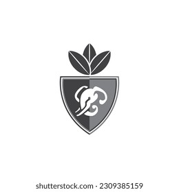 diseño de logotipo monocromo con elemento protector. elefante. y hojas adecuadas para su empresa