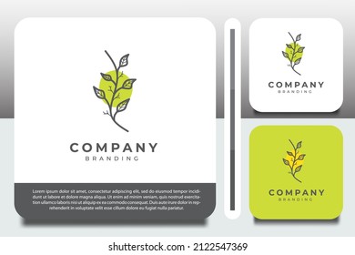 Monochrome Logo Design Template, With Small Tree Icon Outline