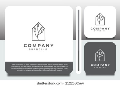 monochrome logo design template, with tree and plant icons