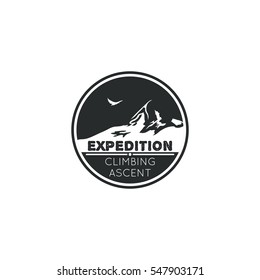 Monochrome logo, emblem expedition, climbing, ascent.