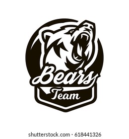 Monochrome logo, emblem, growling bear.