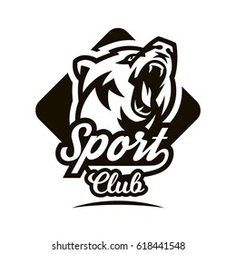 Monochrome logo, emblem, growling bear.