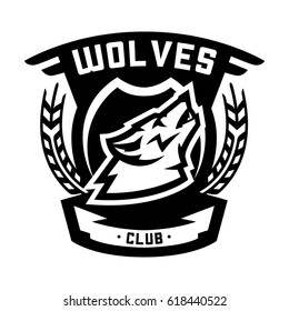 Monochrome logo, emblem, howling wolf
