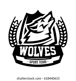 Monochrome logo, emblem, howling wolf