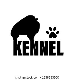 Monochrome logo of the kennel of dogs breed Spitz. The text logo is black and white.