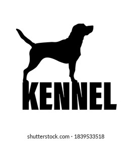 Monochrome logo of the kennel of dogs breed golden retriever. The text logo is black and white.