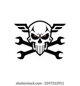 Monochrome logo vector pattern on the theme of moto with skull and wrench template