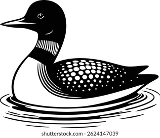 Monochrome Loon bird Floating on Water