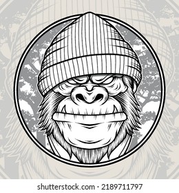 Monochrome Lord Gorilla Gangster Vector. Premium vector