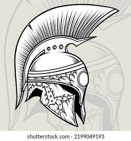 Monochrome Lord Spartan Helmet Illustration. Premium vector