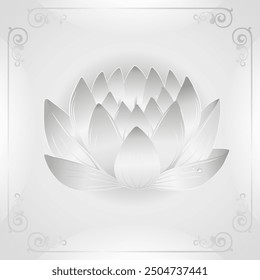 Monochrome lotus flower seamless pattern isolated on grey background, vector illustration and can be scaled to any size without loss of resolution