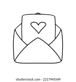 Monochrome Love Letter, Large Vintage Open Envelope With A Letter With A Heart, Vector Illustration In Cartoon Style On A White Background