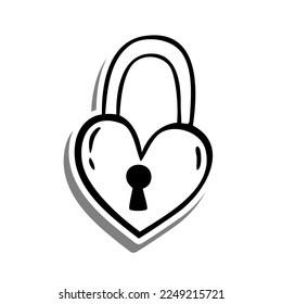 Monochrome Love Lock on white silhouette and gray shadow. Vector illustration Valentine Theme for decoration or any design.