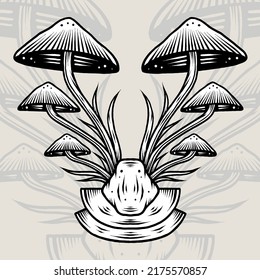 Monochrome Magic Mushroom. Premium vector