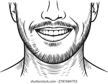 Monochrome Male Beard Portrait Vector Illustration