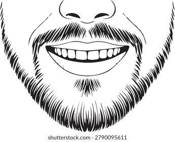 Monochrome Male Beard Portrait Vector Illustration