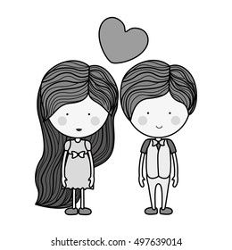 monochrome man and woman with heart floating