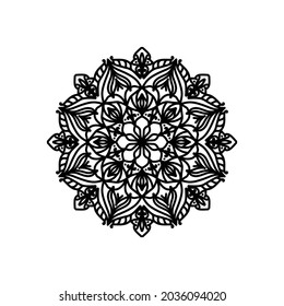 Monochrome mandala, black and white ethnic pattern, round indian ornament, vintage print, for meditation, adult coloring book. Stock vector image, illustration on white background, isolated