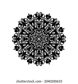 Monochrome mandala, black and white ethnic pattern, round indian ornament, vintage print, for meditation, adult coloring book. Stock vector image, illustration on white background, isolated