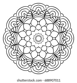 Monochrome mandala for color book. A pattern in the circle. Illustration for the album. Pattern for printing on fabrics. Figure for meditation.