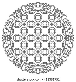 Monochrome Mandala geometric floral design element. Tribal ethnic Arabic Indian pattern. Hand drawn round ornament for coloring book page, zentangle art, doodle vector illustration