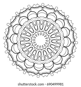 Monochrome mandala. Hexagonal star. A pattern for a color book. Picture for the design of the album. Template for printing on fabric. Image for relaxation and meditation. Coloring element.