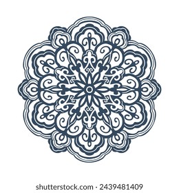 Monochrome mandala isolated on white background.  Hand-drawn illustration. Vector.