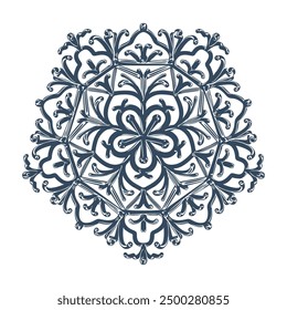 Monochromes Mandala einzeln auf weißem Hintergrund.  Handgezeichnete Abbildung. Vektor.