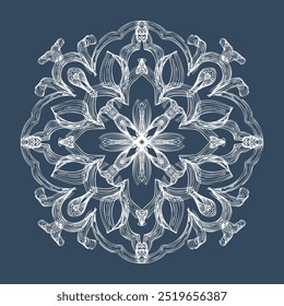 Monochrome mandala isolated on white background.  Hand-drawn illustration. Vector.