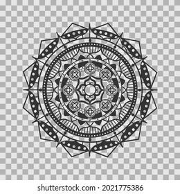 Monochrome mandala ornament outline pattern. Indian geometric art graphic for meditation. Isolated vector illustration.