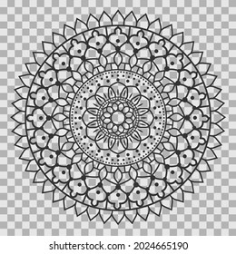 Patrón de contorno monocromo de manala. Gráfico de arte geométrico indio para la meditación. Ilustración vectorial aislada.