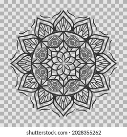 Patrón de contorno monocromo de manala. Gráfico de arte geométrico indio para la meditación. Ilustración vectorial aislada.