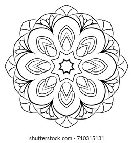 Monochrome mandala. A repeating pattern in the circle. A beautiful image for scrapbook. Picture for relaxation. Medieval motif.