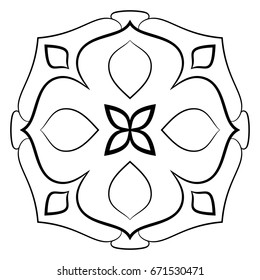 Monochrome mandala. Symmetrical pattern in the square. Contour illustration for color book. A simple drawing for scrapbook.