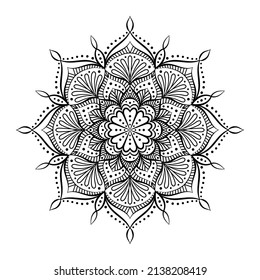 Mandala monocroma. Ilustración vectorial. Aislado en blanco.