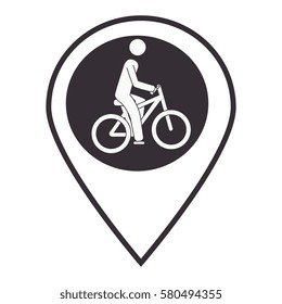 monochrome map pointer with man in bike