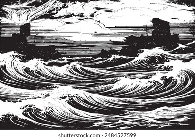 Monochrome Marble Texture: Hand-Drawn Black and White Liquid Marbling Illustration