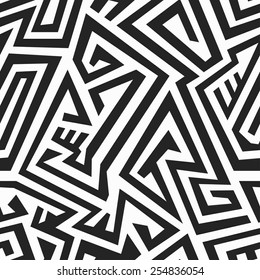 monochrome maze seamless pattern