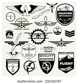 Monochrome Mega Set of retro emblems, design elements , badges and logo patches on the theme aviation