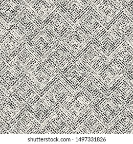 Monochrome Melange Effect Textured Broken Geometric Background. Seamless Pattern.