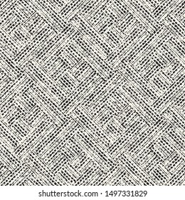 Monochrome Melange Effect Textured Broken Geometric Background. Seamless Pattern.