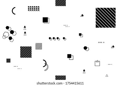 Monochrome memphis pattern on a white, light background. Geometric modern background. Black and white color. Seamless vector illustration. 