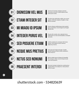 Monochrome menu template in strict style. Useful for presentations and web design.