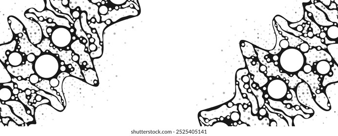 Monochrome mesh background frame. Dance. Communication of people. Poster for medicine, technology, business. Texture of chaotic circles, dots. Сosmic path. Internet is a web.  Random movements. Vector
