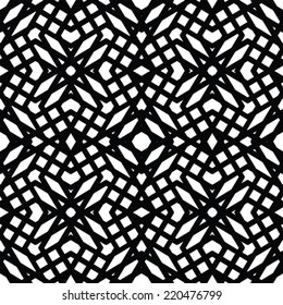 Monochrome messy seamless pattern with parallel lines, black and white infinite geometric mosaic textile, abstract vector textured web visual covering. 
