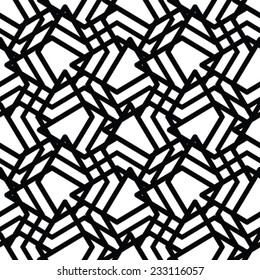 Monochrome messy seamless pattern with parallel lines, black and white infinite geometric mosaic textile, abstract vector textured web visual covering. 