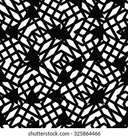 Monochrome messy seamless pattern with parallel lines, black and white infinite geometric mosaic textile, abstract vector textured web visual covering. 